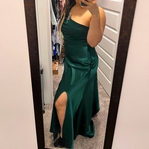 Jenny Yoo Lena Emerald Satin Bridesmaid Gown